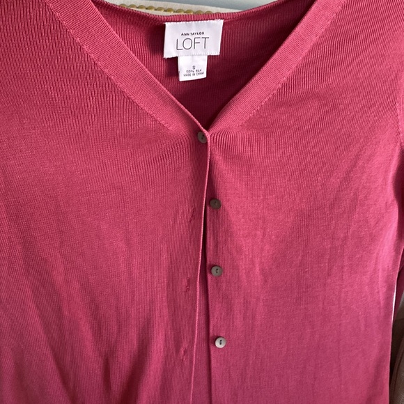 Ann Taylor Loft 100% silk knit cardigan button down jacket size S - Picture 2 of 12